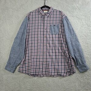 Bob Timberlake Men's XL  Long‎ Sleeve Plaid Denim Patchwork Button Up Chore